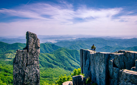 Standing rock at Mount Mudeungsan at Gwangju, South Korea.の写真素材