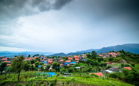 rural ghale gaun Village in mountain at Lamjung, Nepal.の写真素材
