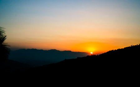 Sunset on the mountain in Kathmandu valley, Nepal.の写真素材