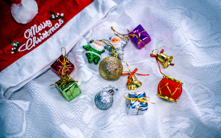 Christmas decorations on a white background. Selective focus. Holiday.