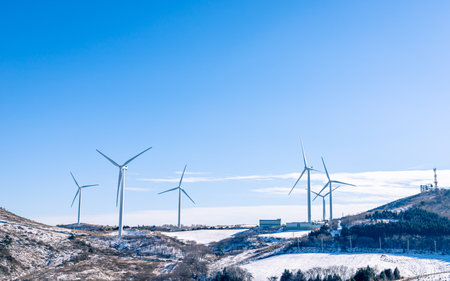 Wind Turbines on  hill in Yeongam, South Korea.の写真素材