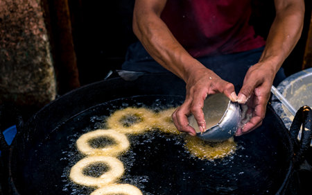 Traditional street food bread cooking in kathmandu, Nepal.