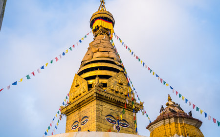 landscape view of Swyambhunath Stupa in Kathmandu, Nepalの写真素材