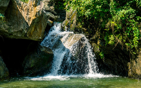 Waterfall in the forest at, Nepal.の写真素材