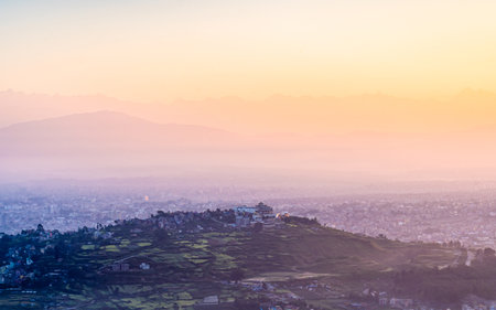 Panoramic view of Kathmandu at sunrise in Nepal.の写真素材