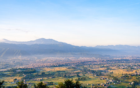 landscape view of paddy farmland terraces at Bhaktapur, Nepal.の写真素材