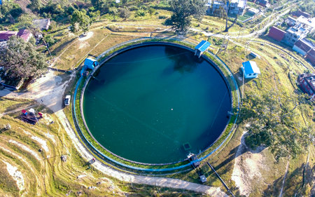 Aerial view of a lake in the center of the city.