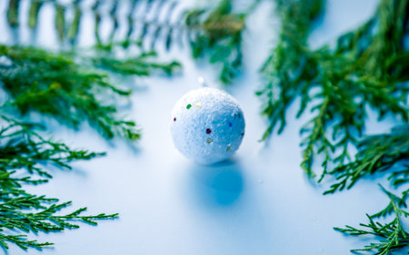 Christmas and New Year decoration on a white background. Selective focus. Holiday.の写真素材