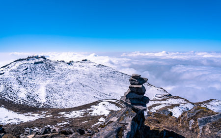 Mountain landscape with clouds and blue sky in Himalayas, Nepal