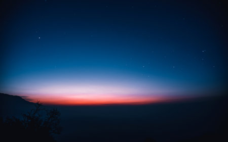 Beautiful sky at night with stars and clouds. Nature background. Nepal.の写真素材