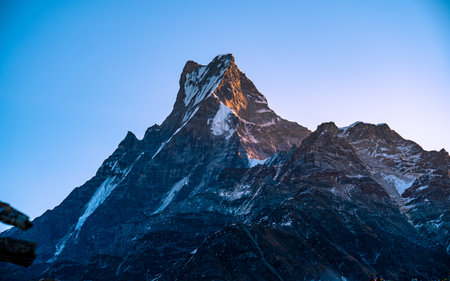 Landscape view of Mount Machhapuchhre Kaski, Nepal.の写真素材