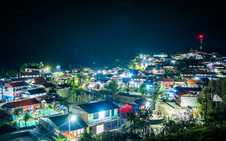Night view of the ghalegaun village in Lamjung, Nepal.