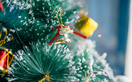 Christmas tree with decorations and ornaments on blurred background. Merry Christmas and Happy New Year.の写真素材