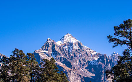 Mountain landscape in Himalayas, Annapurna Circuit, Nepalの写真素材