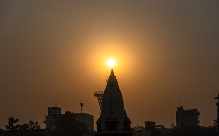 Sunrise at the top of  temple in Kathmandu, Nepalの写真素材