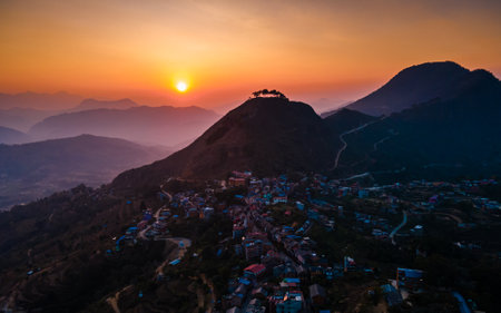 Sunset at the hilltop of Dharamsala, Indiaの写真素材