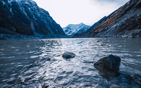 Mountain Tsho rolpa lake in the mountains in Dolakha, Nepal.の写真素材