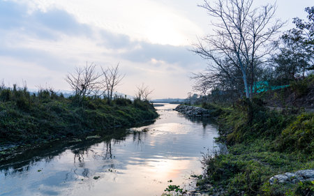 River in the evening, Chiangmai, Thailand. Natural landscape.