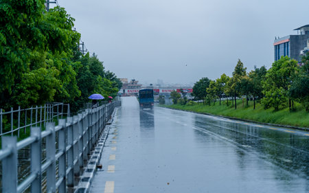 Rainy day in the city of Kathmandu, Nepal.の写真素材