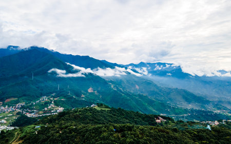 Aerial view of the beautiful landscape of the mountains and forests in Nepal.の写真素材