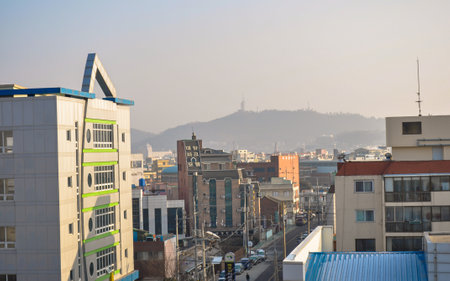 View of the city of Seoul from the top of the hill.