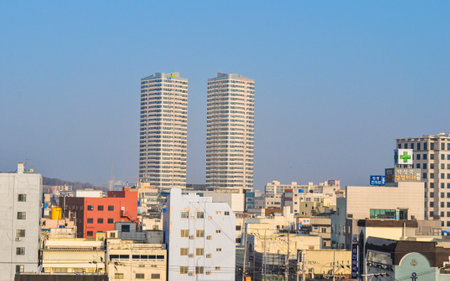 Cityscape of a South Korean cityの写真素材