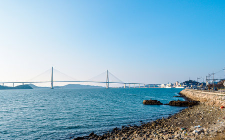 A view of the bridge and sea.の写真素材