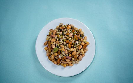 Closeup view of mixed beans on plateの写真素材