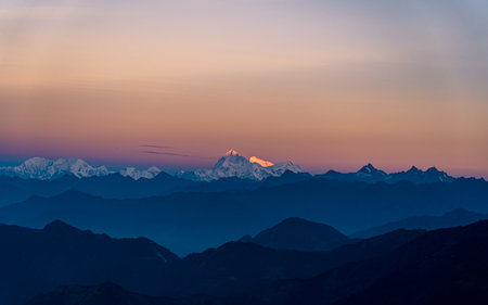 Beautiful sunrise over the Himalayas in Nepal