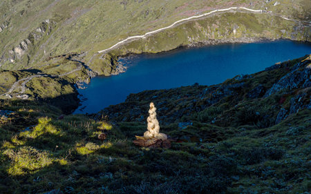 Mountain landscape with a small lake in the Taplejung, Nepal.