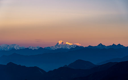 Sunrise view over the Himalayas in  Nepalの写真素材