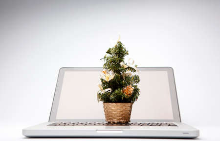 New year tree and computerの写真素材