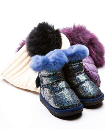 Winter Baby wool clothes set studio quality white backgroundの写真素材