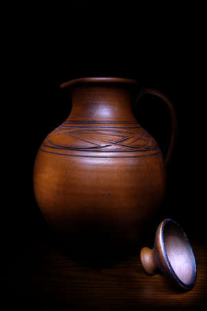Ceramic Jug pitcher studio quality black backgroundの写真素材