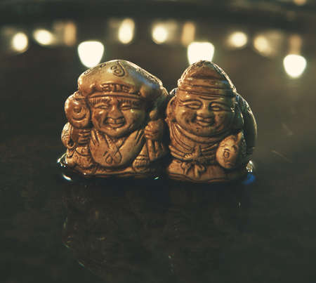 Chinese Ceramic Men Figure Water Reflectionの写真素材