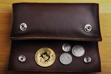 gold bitcoin coinの写真素材