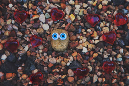 Beach Stones Eyes Red heartsの写真素材