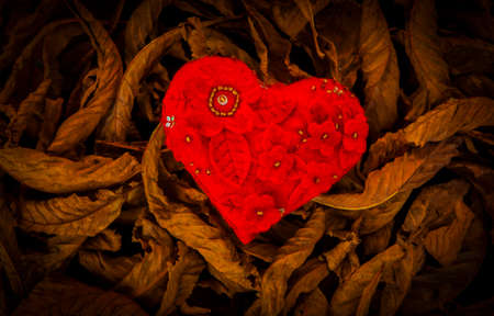 red textile Heart Autumn leafs