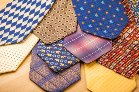 Tie collection wooden tableの写真素材