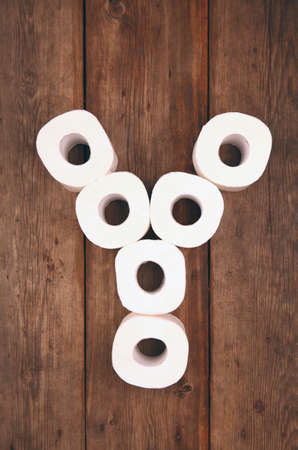 Toilet paper Alphabet wooden tableの写真素材