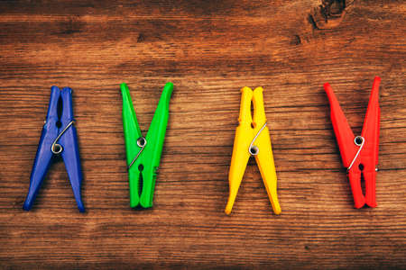 clothespin wooden sharp tableの写真素材