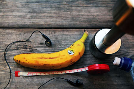 Banana earphone roulette tools table dumbbellの写真素材