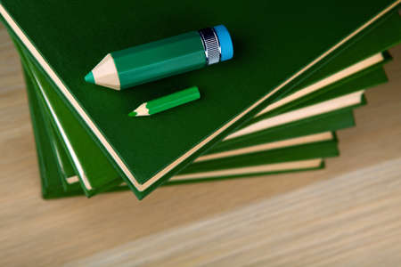 Books green pencil tableの写真素材