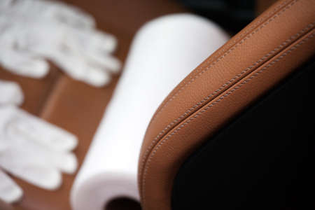 Car clean leather seats glowsの写真素材