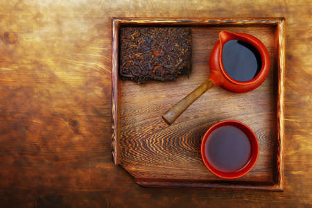 Chinese teapot black tea cup tableの写真素材