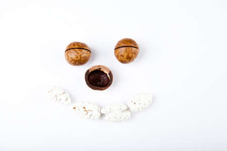 Macadamia nut white background almond