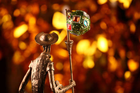 metal knight figure new year toy ball gold bokehの写真素材