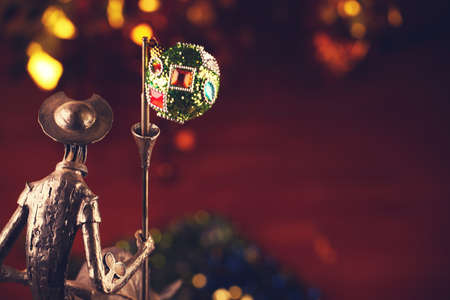 metal knight figure new year toy ball gold bokehの写真素材