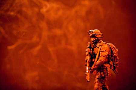 soldier figure smoke backgroundの写真素材