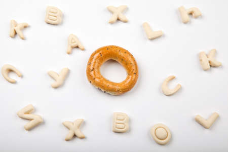 cookies alphabet white backgroundの写真素材